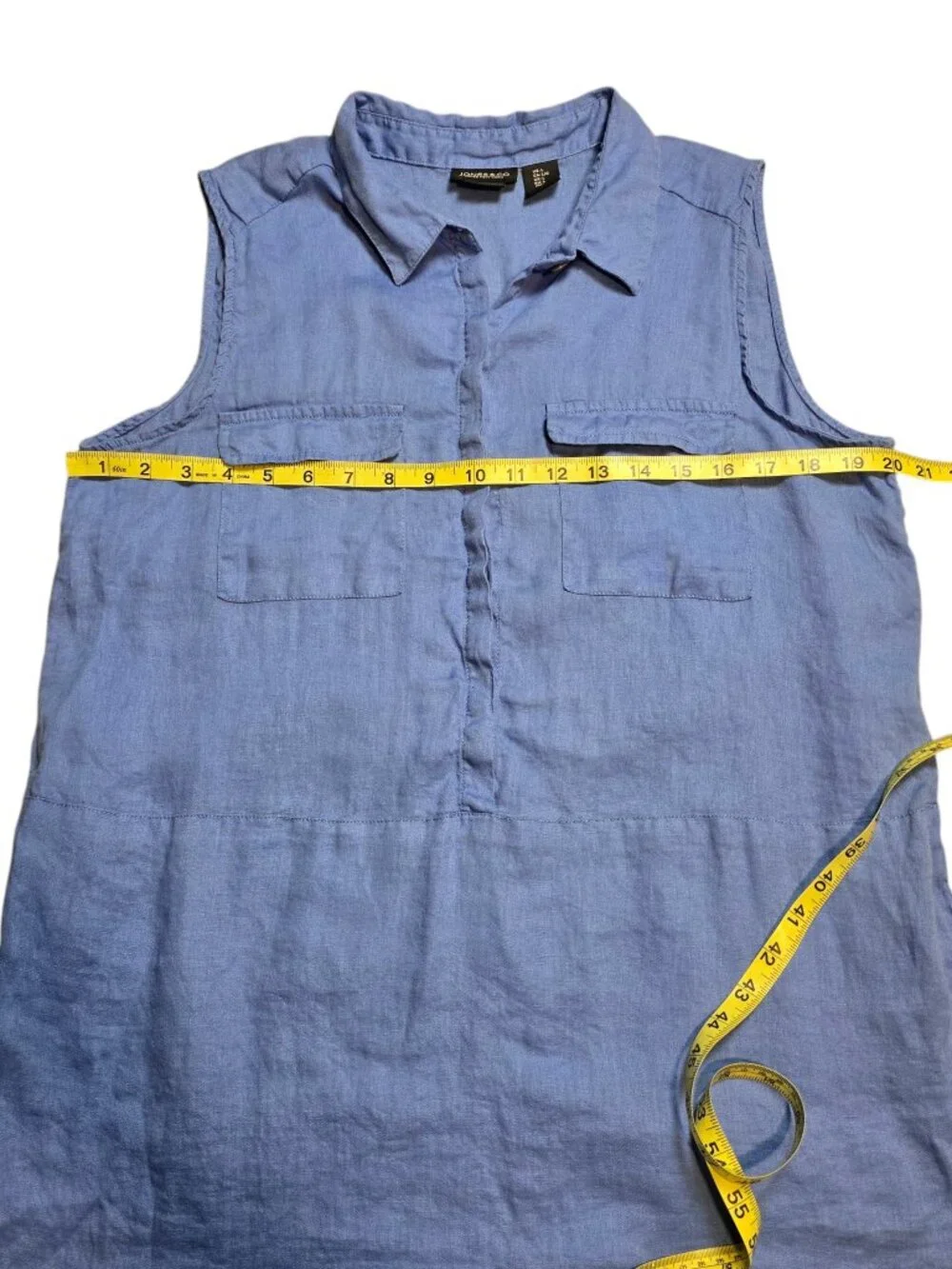 Jones New York Women’s Blue 100% Linen Sleeveless Button Tunic Top L - Picture 6 of 9